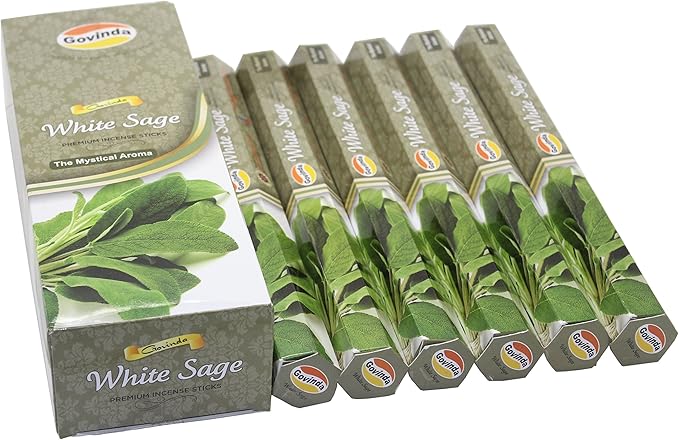 Govinda Incense - White Sage - 120 Incense Sticks, Premium Incense, Masala Coated