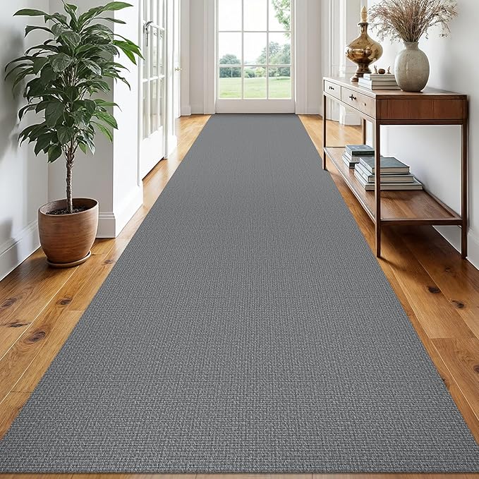 EARTHALL Extra Long Runner Rug 3x18 Ft Washable Runners for Hallways Cotton Non Slip Entryway Runner Braided Kitchen Runner Indoor Outdoor Carpet Runners for Hotels, Officel, Stair, Charcoal Gray