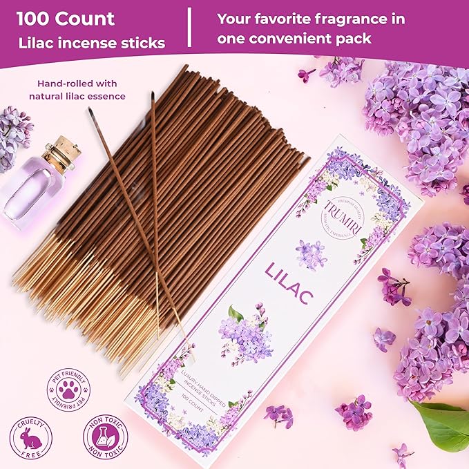 Lilac Incense Sticks - Pack of 100 Inscents-Sticks - Inciensos Aromaticos para La Casa - Made with Natural Insence Ingredients - Scented Insense Non Toxic Incents