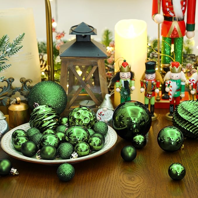 XmasExp 24ct Mini Christmas Ball Ornaments Shatterproof Christmas Ornaments Set Decorations for Xmas Tree Balls 30mm/1.18" (Dark Green)