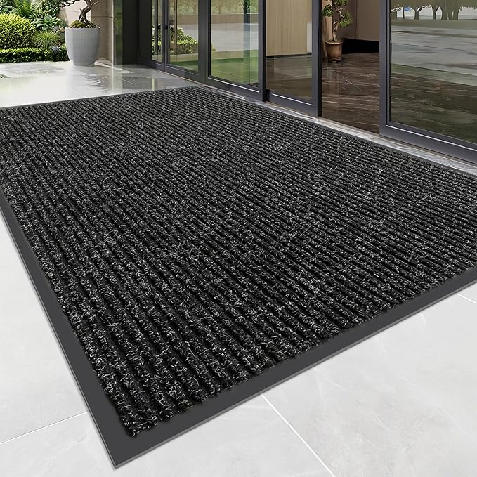 Front Door Mat, Heavy Duty Indoor Outdoor Doormat, 120" x 36" Low Profile Outdoor Mats for Home Entrance, Stain and Fade Resistant Welcome Mat Ideal for High Traffic Area, Black
