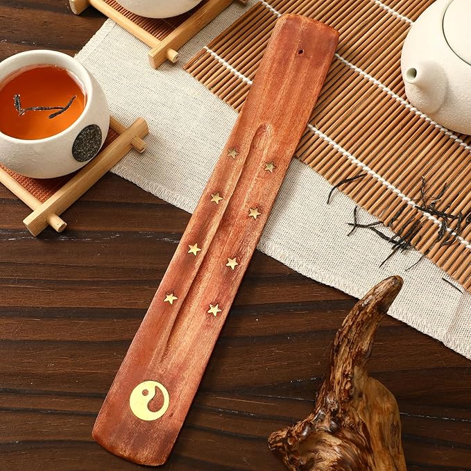 Maxcheck 30 Pcs Wooden Incense Holder for Sticks Sandalwood Incense Sticks Holder Incense Burner Ash Catcher 10 Inch Handmade Inscent Tray for Home Decor Meditation Aromatherapy Yoga, 3 Styles
