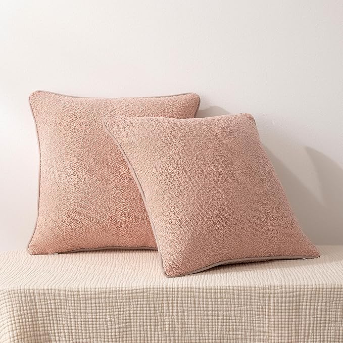 Amazon Basics Boucle Throw Pillow Covers for Couch, Living Room, Home Decor with Hidden Zipper, Pink, 24×24in, Pack of 2