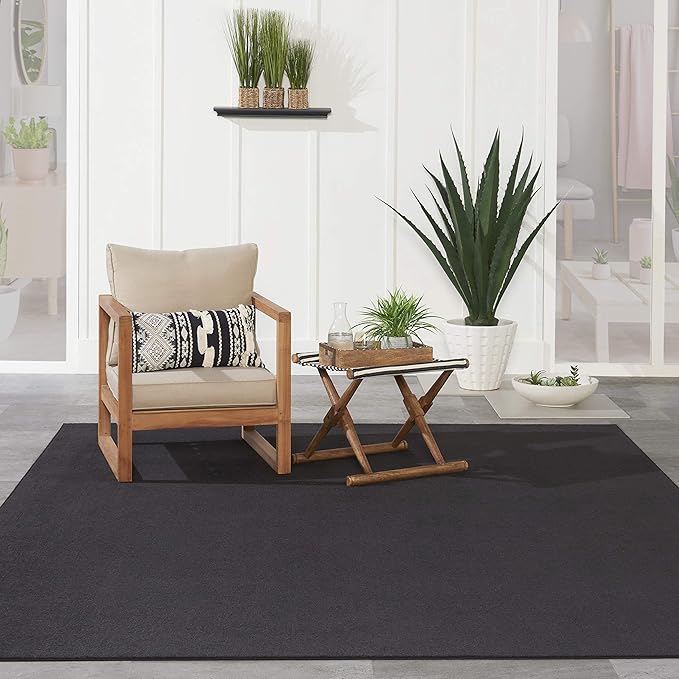 Nourison Home Essentials Indoor/Outdoor Black 8' x 11' Area Rug, Easy Cleaning, Non Shedding, Bed Room, Living Room, Dining Room, Backyard, Deck, Patio (8x11)