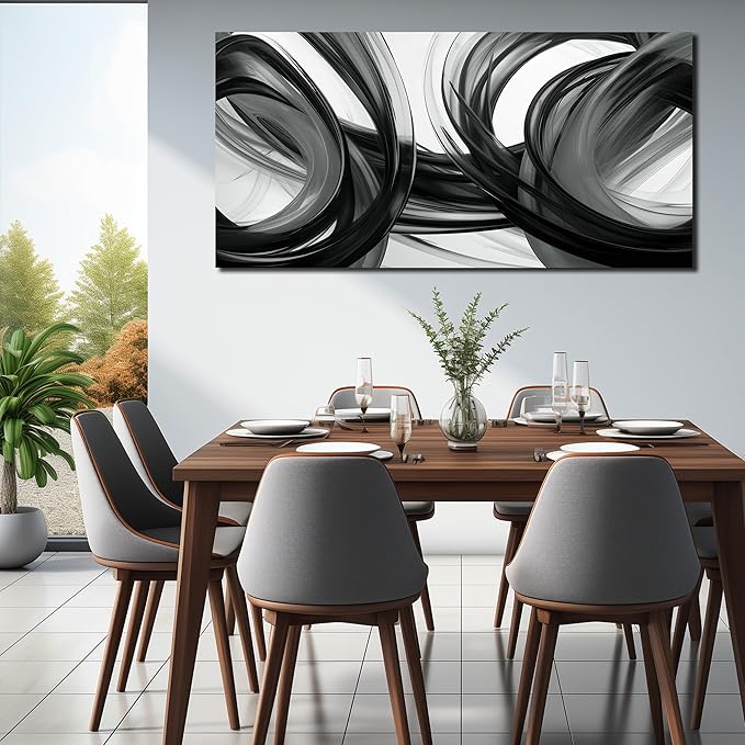Large Abstract Canvas Wall Art for Living Room Black White and Gray Wall Decor for Bedroom Minimalist Wall Decoration Ready to Hang 29 x 58 Inch
