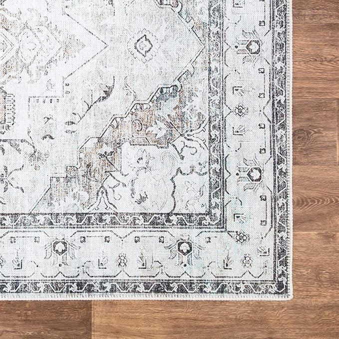 Bloom Rugs Washable Non-Slip 5' x 7' Rug - Brown/Beige/Charcoal Traditional Area Rug for Living Room, Bedroom, Dining Room, and Kitchen - Exact Size: 5' x 7'