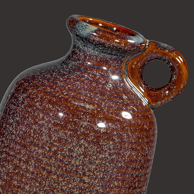 Sunddo Brown Ceramic Vase for Home Decor-10 Inch Rustic Decorative Vase with Handle, Mantle, Fireplace, Coffee Table, Shelf for Living Room