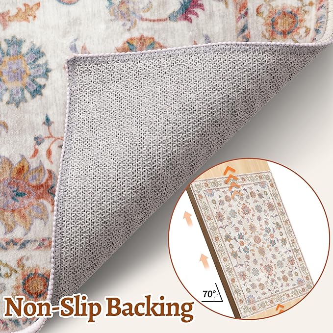 Tangsoo 2x5 Runner Rug Hallway Washable Carpet Runner Non Slip Boho Vintage Floral Soft Low-Pile Indoor Rug for Entryway, Kitchen, Bedroom, Laundry, Bathroom (Sturdy Edge Hallway Runner)