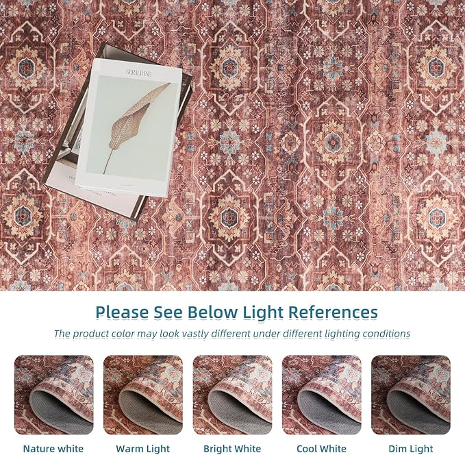 Dripex Vintage Washable Area Rug - 5x8 Distressed Rugs for Living Room Bedroom Oriental Medallion Floral Print Carpet Low-Pile Indoor Soft Non-Slip Accent Rug Farmhouse Office Home Decor