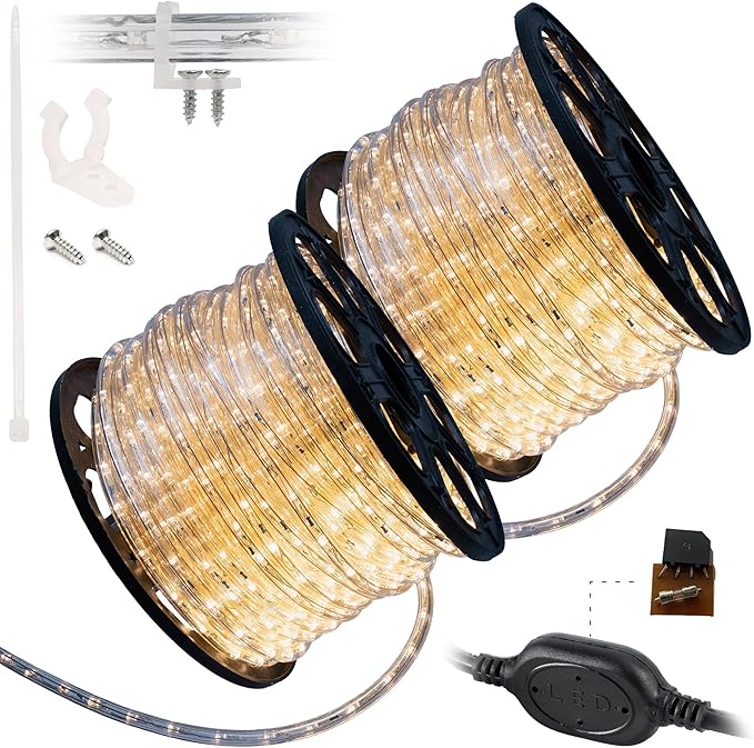 WYZworks 3312LEDs, 300ft LED Outside Rope Lights, Waterproof Permanent Outdoor ETL Certified Connectable Clear Tube, Christmas Palm Tree Holiday Decorative Landscape Patio Accent Lighting - Warm White