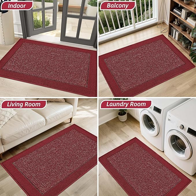 BEQHAUSE Indoor Door Mat 36" x 60", Dirt Trapper Door Mats Non-Slip Entryway Rugs Washable, Resist Dirt Absorbent Welcome Mat, Low Profile Floor Mats for Front Back Door and Entryway, Red