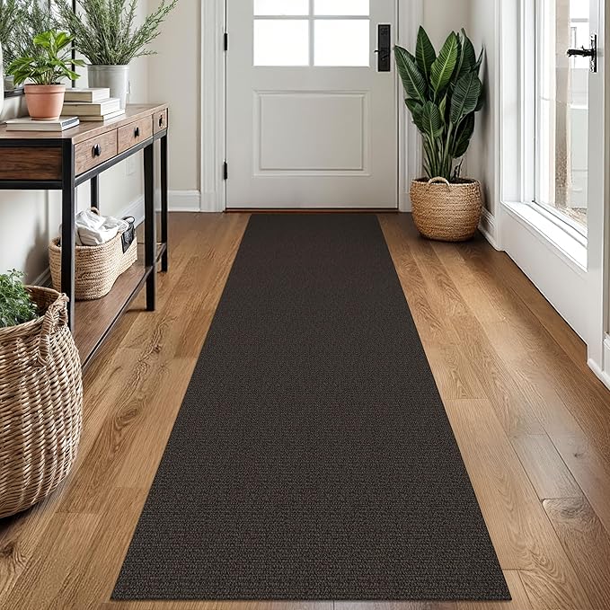 EARTHALL Washable Runner Rug 2x7 Ft Non Slip Runners for Hallways Cotton Rubber Backed Kitchen Runner Braided Indoor Floor Carpet Runners for Entryway, Hallway, Kitchen, Bedroom, Taupe/Coffee