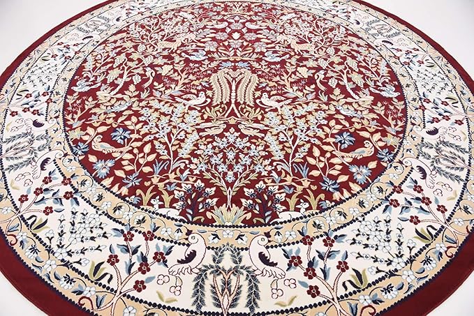 Unique Loom Narenj Collection Area Rug - Bristol (10' Round, Burgundy/ Beige)