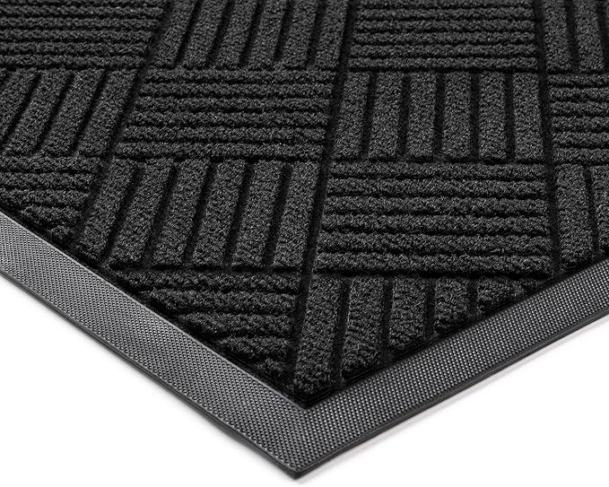 Front Door Mat, Heavy Duty Indoor Outdoor Doormat, 72” x 48” Low Profile Outdoor Mats for Home Entrance, Stain and Fade Resistant Welcome Mat Ideal for High Traffic Area, Diamond Black