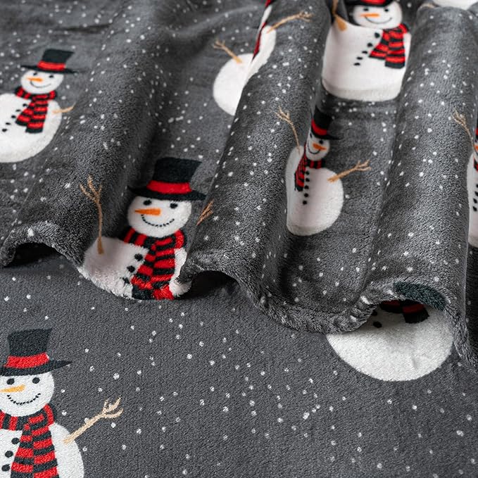 PAVILIA Christmas Snowman Throw Blanket | Grey Christmas Fleece Blanket | Soft, Plush, Warm Winter Cabin Throw, 60x80 (Grey Snowman)