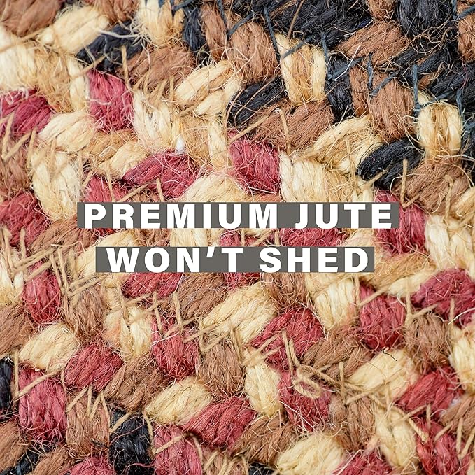 Homespice Prescott Black Braided Rug 2' x 3' Oval - Country Style Jute Kitchen Rug for Primitive Décor