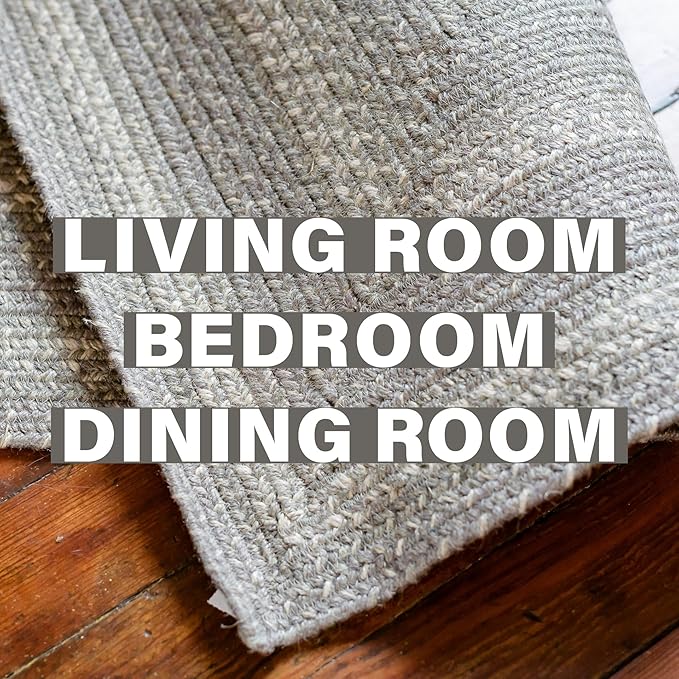 Homespice Grey Cloud Farmhouse Braided Rugs 5x8' - Durable Jute Country Rugs for Living Room and Dining Room