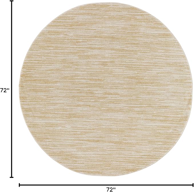 Nourison Home Essentials Indoor/Outdoor Ivory Gold 6' x Round Area Rug, Easy Cleaning, Non Shedding, Bed Room, Living Room, Dining Room, Backyard, Deck, Patio (6 Round)
