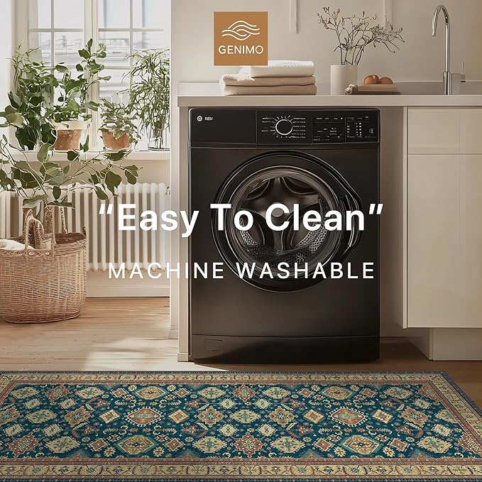 GENIMO Machine Washable 6x9 Area Rugs for Living Room, Non Slip Vintage Rugs, Low Pile Lightweight Chenille Print Rug for Bedroom, Dining Room, Home Office, Black Yellow