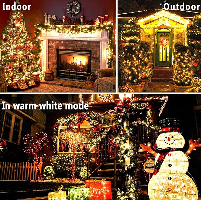 KNONEW Christmas Lights Outdoor 300 LED 99FT Green Wire Color Changing String Lights with 11 Modes & Timer Dimmable Fairy Light for Xmas Tree Roof Yard Wedding Decorations(Warm White to Multicolor)