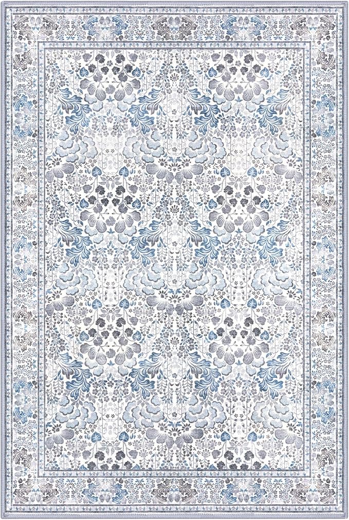 2x3 Washable Area Rug, Grey Blue Soft Rug for Entryway, Non-Slip Indoor Door Mat Boho Low-Pile Kitchen Rugs, Floor Modern Carpet for Entrance Kitchen Bedside Farmhouse