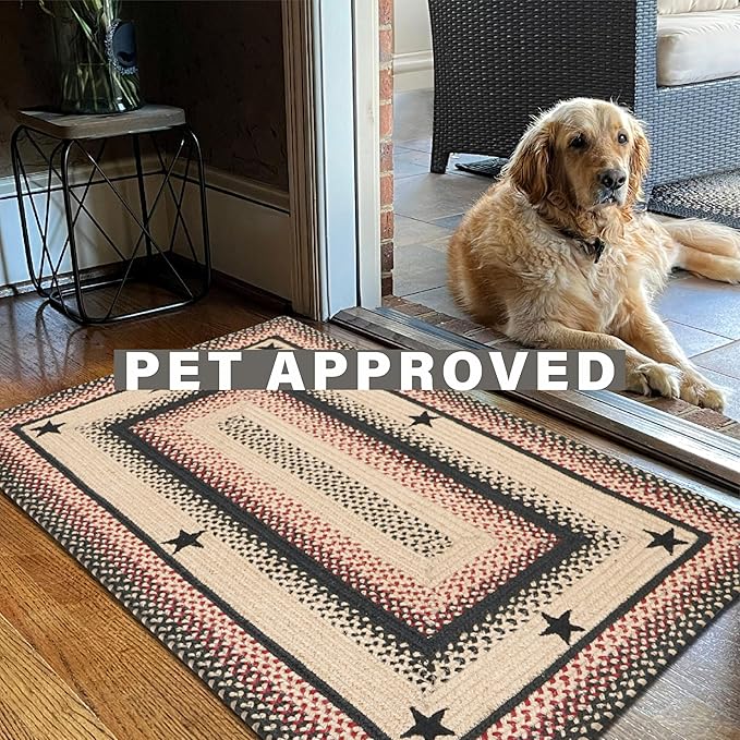 Homespice Primitive Star Gloucester Jute Braided Runner Rug 22x72 - Primitive Style Black and Tan Runner Rug for Kitchens and Hallways