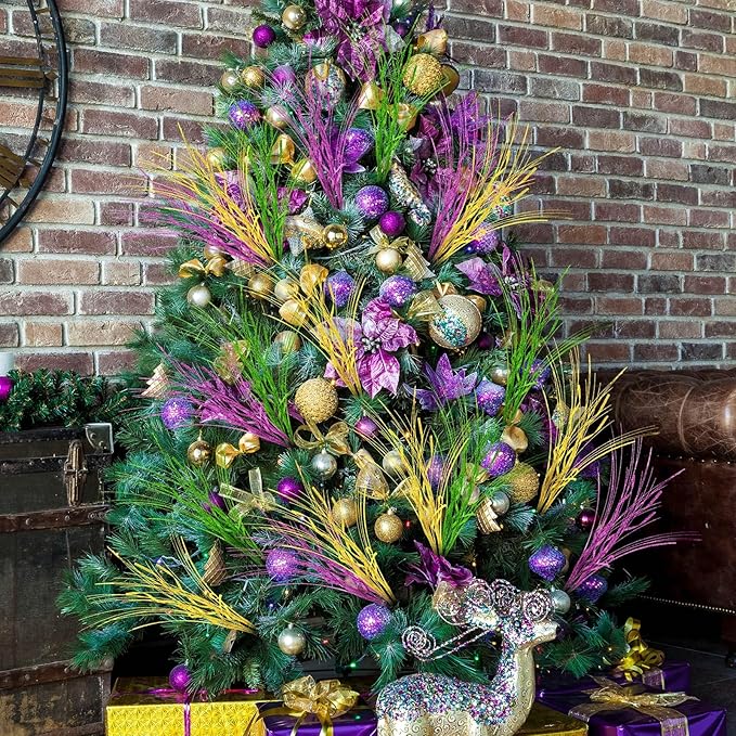 12 Pcs Mardi Gras Picks Table Centerpiece Decoration 16'' Mardi Gras Tree Topper Purple Gold Green Floral Berry Stems Picks and Sprays Table Decor for Carnival Party(Branch)