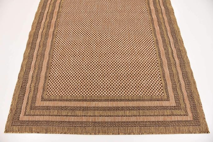 Unique Loom Outdoor Border Collection Area Rug - Multi Border (5' 3" x 8' Rectangle, Light Brown/ Brown)