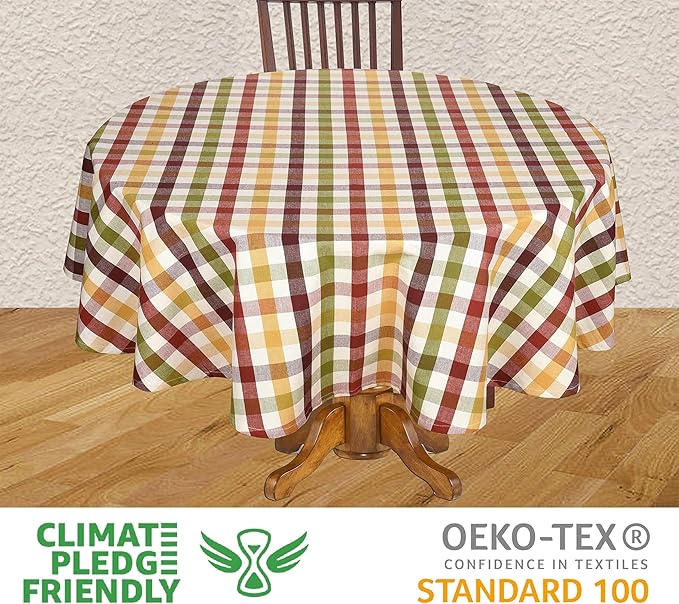 Urban Villa Christmas Tablecloth Buffalo Check Table Cloth Tabletop Cover Kitchen Dining Tablecloth 100% Cotton Great Parties Wedding Holiday Dinner Round 70 Inches 4-6 Seats Table Cloth