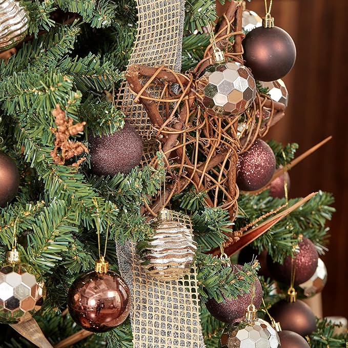 XmasExp 16ct Christmas Balls Ornaments - Shatterproof Large Hanging Ball Decorative Xmas Balls for Holiday Wedding Party Xmas Tree Decoration(3.15"/80mm, Brown and Champagne)