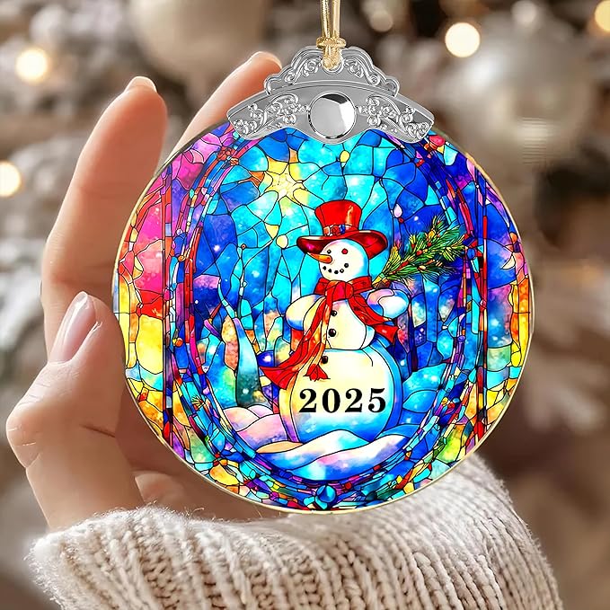 Christmas Ornaments 2025, Snowman, Unique Christmast Ornaments 4 Inch Acrylic Ornament Art, White Elephant Gifts for Adults, Gifts for Coworkers, Stocking Stuffers for Women