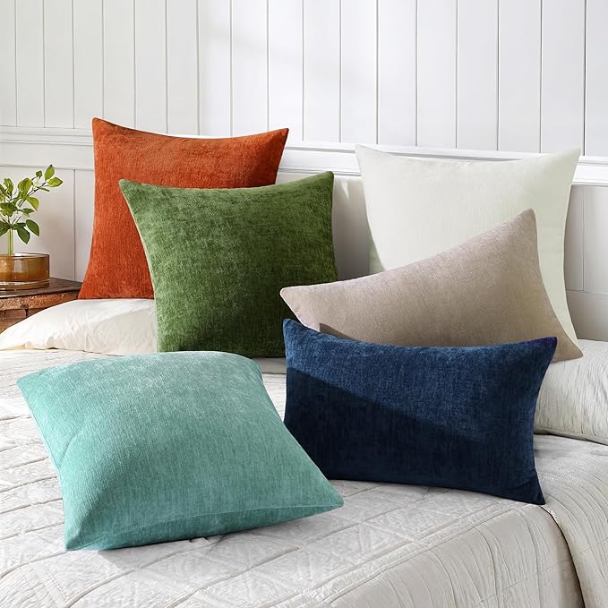 decorUhome Chenille Aqua Haze Christmas Throw Pillow Covers 22x22 Inch Set of 2, Decorative Soft Couch Pillow Covers Solid Dyed Accent Farmhouse Neutral Square Pillow Cases for Sofa