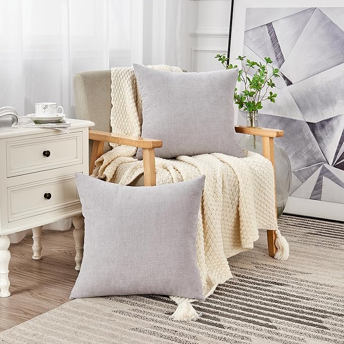 GAWAMAY Decorative Square Throw Pillow Covers 20"x20" Inch Set of 2, Super Soft Chenille Pillows Farmhouse Fall Pillowcase for Living Room Bedroom Sofa Couch Cushion Cover Light Grey 50x50cm