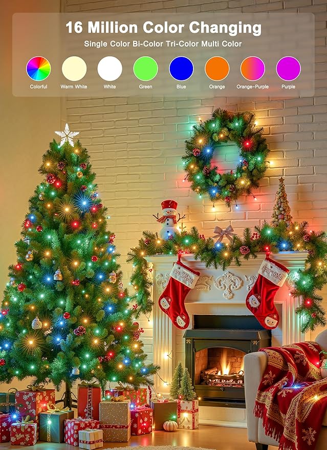 Minetom 82ft 250LED Color Changing Christmas Halloween Tree Lights, LED RGB String Twinkle Lights, 16 Milion Adjustable Colors Smart Fairy Lights with Remote & App & Timer for Xmas Tree Holiday Party