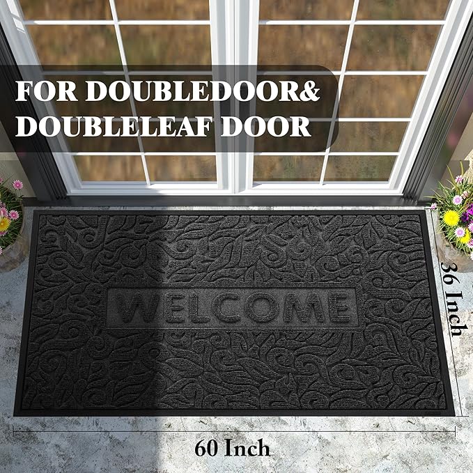 Yimobra Large Welcome Mat 60x36, Waterproof Non-Slip Outdoor Mats for Front Door Outside Entrance, Low-Profile Entryway Mat Indoor for Garage Patio, Black