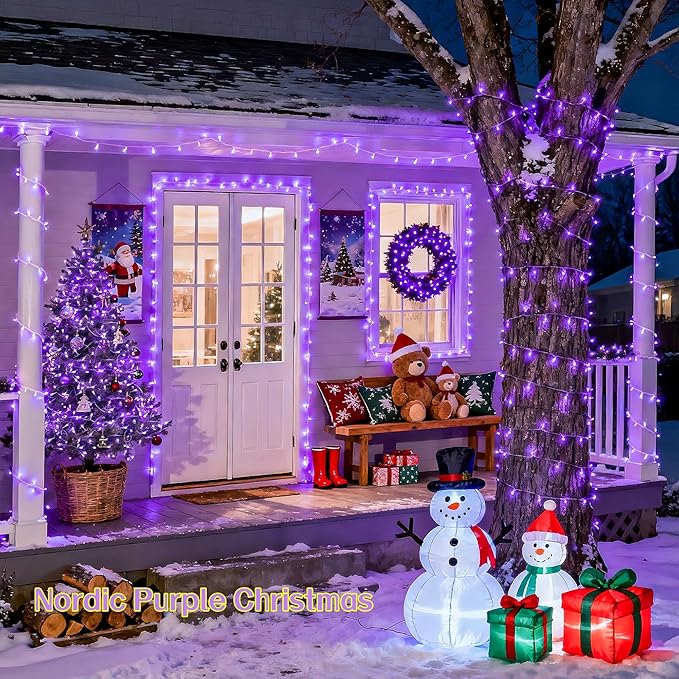 JMEXSUSS 600 LED Purple Christmas Lights Outdoor Indoor, 168ft Purple LED Christmas Tree Lights Plug in, Deep-Violet Fairy String Lights for Outside Patio Fireplace Party Xmas Decorations
