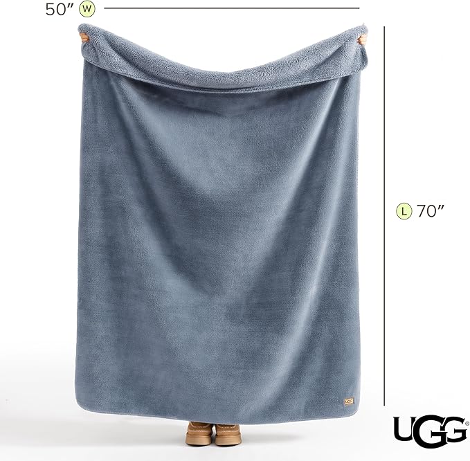 UGG Whitecap Plush Throw Blanket Fleece Lightweight Soft Cozy Throw for Couch or Bed Luxury Home Decor for Living Room, Christmas Blankets, Machine Washable, 50-inch x 70-inch, Denim Blue