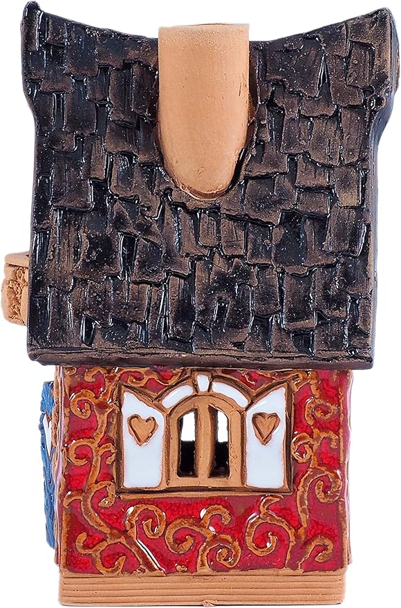 Ceramic Christmas Village Houses Collection - Collectible Miniature Red House - Cone Incense Holder R502