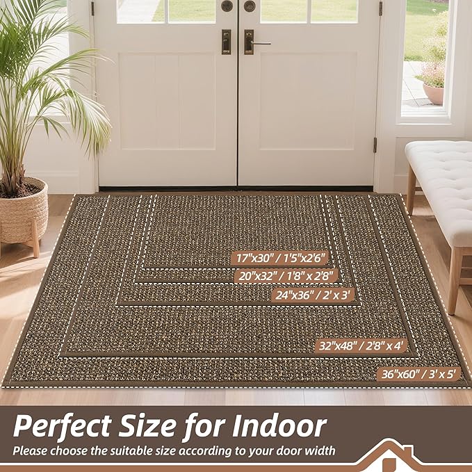 BEQHAUSE Dirt Trapper Door Mat 24" x 36", Non-Slip Washable Doormats Entrance Mat, Dirt Resistant and Absorbent Welcome Mat, Low Profile Floor Mats for Front Back Door and Entryway, Brown