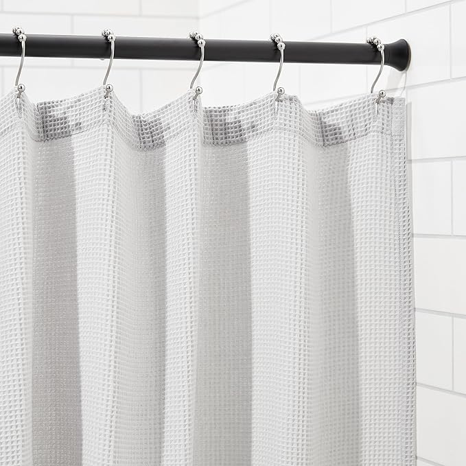 Amazon Basics No Drill Easy Install Sturdy Shower Curtain Tension Rod, Adjustable Length, 42-73", Black