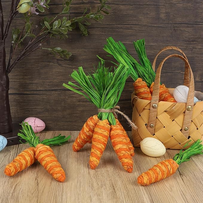 DR.DUDU Easter Decorations 12 Pcs Carrot Ornament, Sisal Jute Fabric Artificial Decor for Spring Crafts, Fireplace, Home, Kitchen Party Supplies