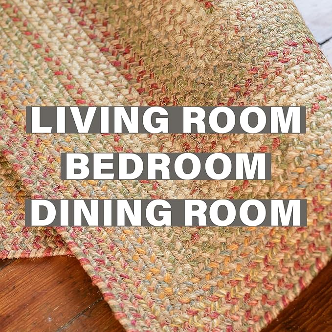 Homespice Harvest Jute Brown Braided 6x9’ Oval Rug for Living Room, Bedroom Rug and Dining Room. Pet Friendly. Decor Styles- Farmhouse Rug, Rustic, Vintage, Cottage, Primitive, Country, Boho Rug