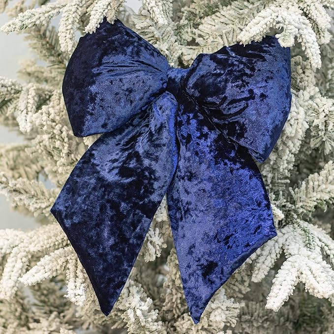 KI Store Blue Large Plush Velvet Bows Set of 2 12-Inch Christmas Bow Tree Topper for Christmas Tree Decoration Door Window Decor