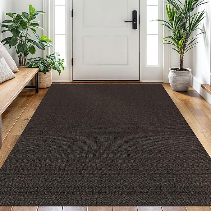 EARTHALL Washable Area Rug 4x6 Ft Non Slip Rugs for Entryway Braided Rubber Backed Bedroom Carpet Cotton Entry Rug Woven Floor Carpets for Bedroom Dining Room Living Room, Taupe/Coffee