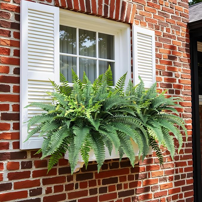 Fake Ferns Artificial Ferns for Outdoors Large Faux Ferns UV Resistance for Outdoor Large Planter Realistic Artificial Boston Fern Plants for Garden Balcony Terrace Decor 25.6In,2Pack,60Leaves