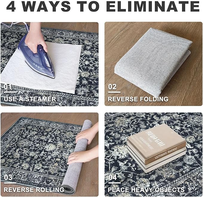 KILOCOCO Hallway Runner 3x8 Rug Runner Printed Vintage Floral Washable Kitchen Runners Non-slip Rubber Backed Runners for Hallways Laundry Room Distressed Boho Rugs for Entryway Bedroom, Navy/Charcoal