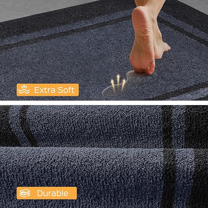 Kitchen Rugs 24" x 36", Non-Slip Machine Washable Kitchen Runner Rugs Floor Mats, Absorbent Comfort Standing Mats for Kitchen, Sink, Laundry and Hallway, Bluish Grey & Charcoal
