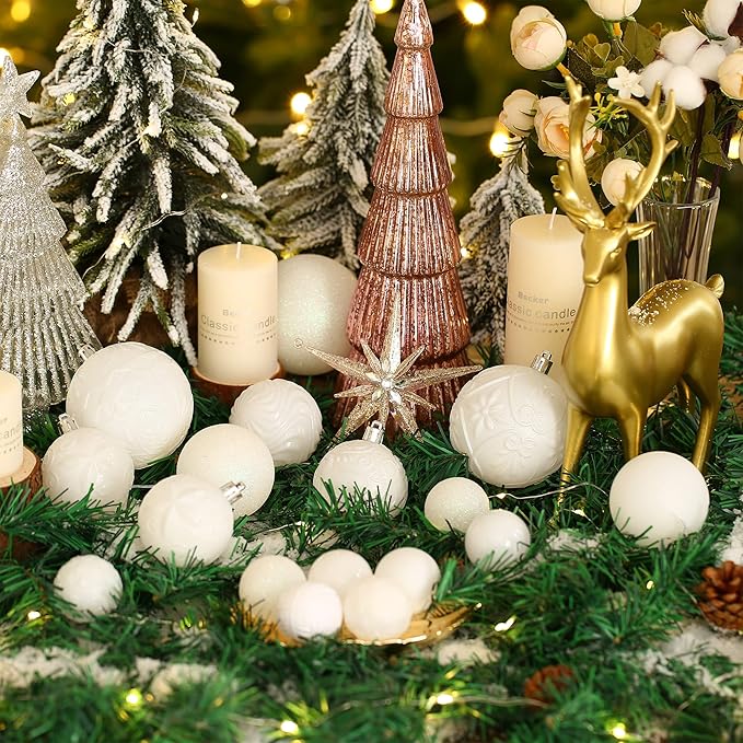 20ct White Christmas Ball Ornaments Shatterproof Plastic Christmas Tree Decorations for Xmas Party Home Office Holiday Decor -Large Size (3.15", 80mm)