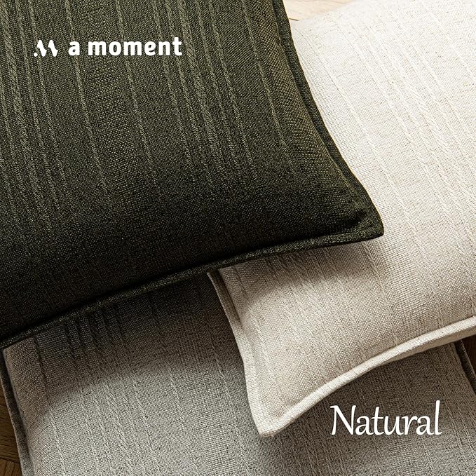 a moment Christmas Linen Pillow Covers Set of 2,Boho Farmhouse Throw Pillowcases Neutral Textured Decorative Covers for Couch Sofa,Soft Linen Blend Accent Case Cushion Home Decor 20"x20"Dark Green