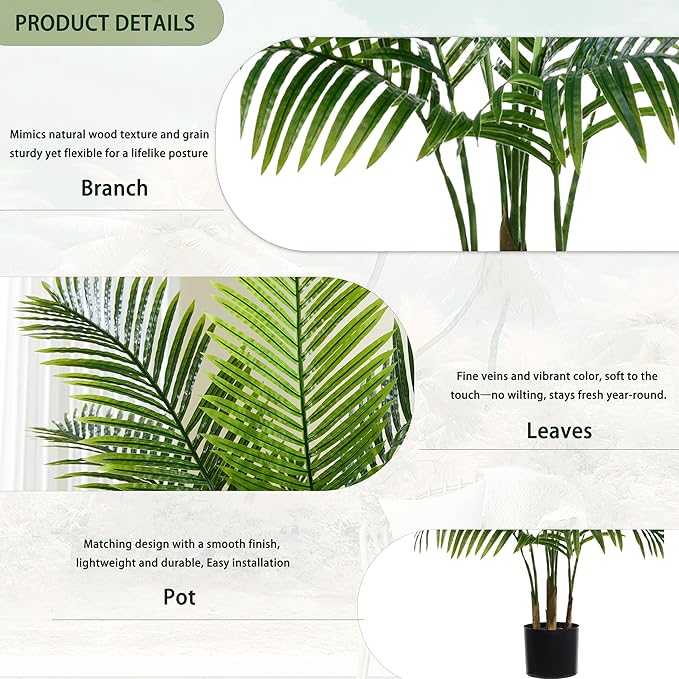 2 Pack Artificial Palm Tree 7FT Artificial Plants Indoor Tropical Fake Palm Tree Areca Floor Plant in Black Pot with 18 Trunks & Real Bark Design, Faux Palm Plant for Outdoor Patio Home Office Decor